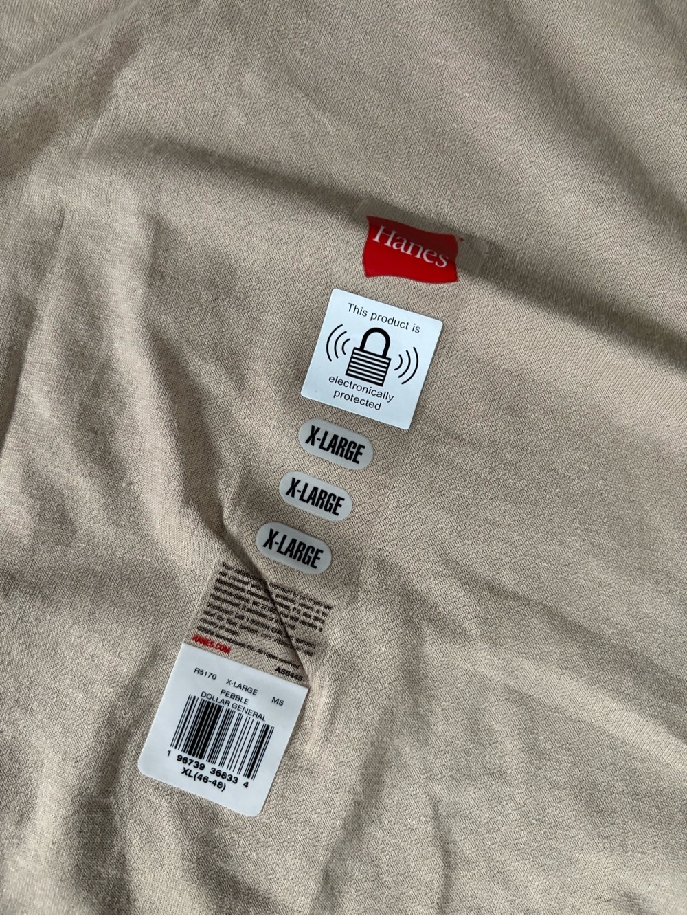 Hanes Unisex Short Sleeve Crew T-Shirt in Beige - Picture 2 of 3